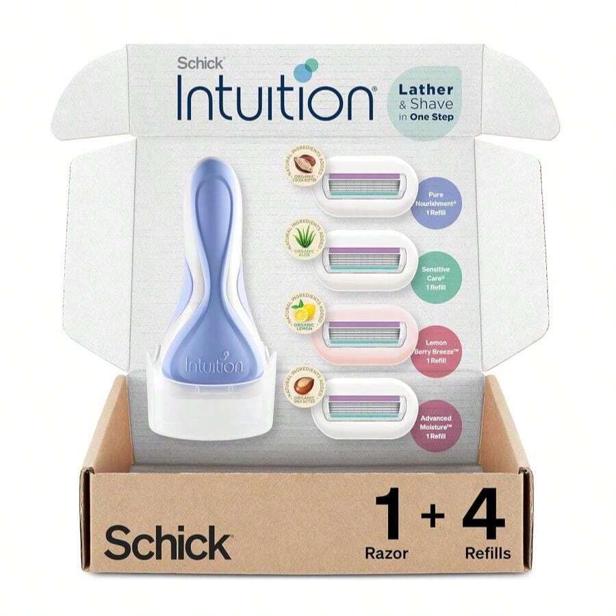 Schick Intuition Razors Variety Pack - 1 Razor Handle &Amp; 4 Blades Refill | Shaving Kit For Beginners, Gift Set, And Razor Starter Kit - Razor - View 1