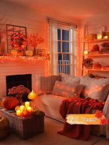 118Inch Copper Wire String Lights Balcony Outdoor Decorative Lighting String, Halloween LED String Lights, Thanksgiving Gift Fairy Lights, Harvest Festival Indoor And Outdoor Copper Wire String Lights With Remote, 8 Modes Twinkle, For Bedroom, Christmas, Birthday Party, Wedding, Centerpiece, Halloween, Bouquet, Autumn Yard Decoration Colorful String Lights, Halloween Flameless Candle, Battery Powered (Not Included) - 橘色 - 查看 3