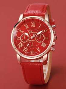 1 件时尚 PU 皮革表带合金石英表