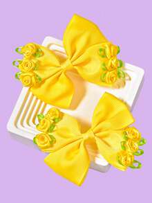 2 件粉色玫瑰花蝴蝶结发夹，可爱甜美的日常配饰 - 彩色 - 查看 16