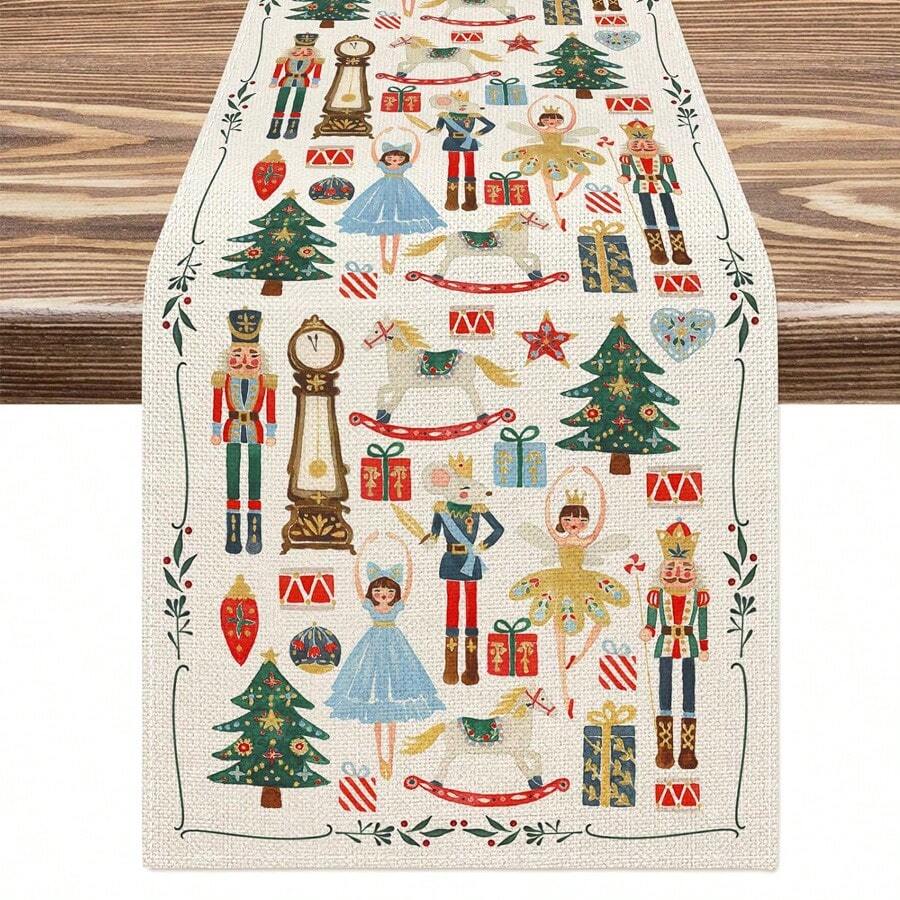 Christmas Nutcracker Table Runner Dresser Scarf Table Decor Reusable Farmhouse Winter Xmas Kitchen Dining Table Runner Christmas Decorations