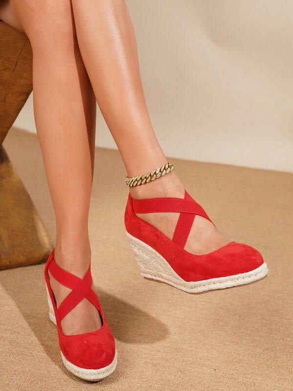 Women's Autumn/Winter Elastic Criss-Cross Wedge Heel Platform Slip-On Loafers