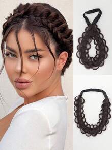 Classic 3 Strand Braided Headband Synthetic Wig - Body Wave Texture, Adjustable Elastic Band, Natural Look For Women, Elegant Hairstyle For Weddings & Parties (Black/Blonde/Beige/Gray), Hair Wig, Party Accessory, Secure Comfortable Fit