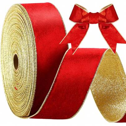 云燕丝绒丝带，金边毛毡丝带，礼品蝴蝶结包装丝带，防水手工制作，家居装饰，礼品包装，花环DIY工艺品，圣诞树，圣诞装饰，婚礼装饰，圣诞装饰，房间装饰，冬季圣诞装饰，家居圣诞礼物，圣诞装饰