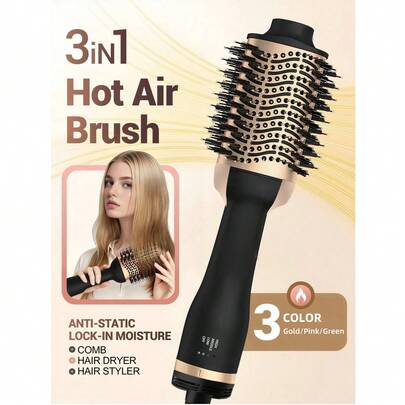 3-In-1 Hot Air Brush, Electric Styling Tool, Professional Hair Dryer Brush, Hot Air Straightening Brush, Suitable For Straightening, Curling And Volumizing All Hair Types, Wet & Dry Use, Portable Hair Drying Tool For Home And Travel