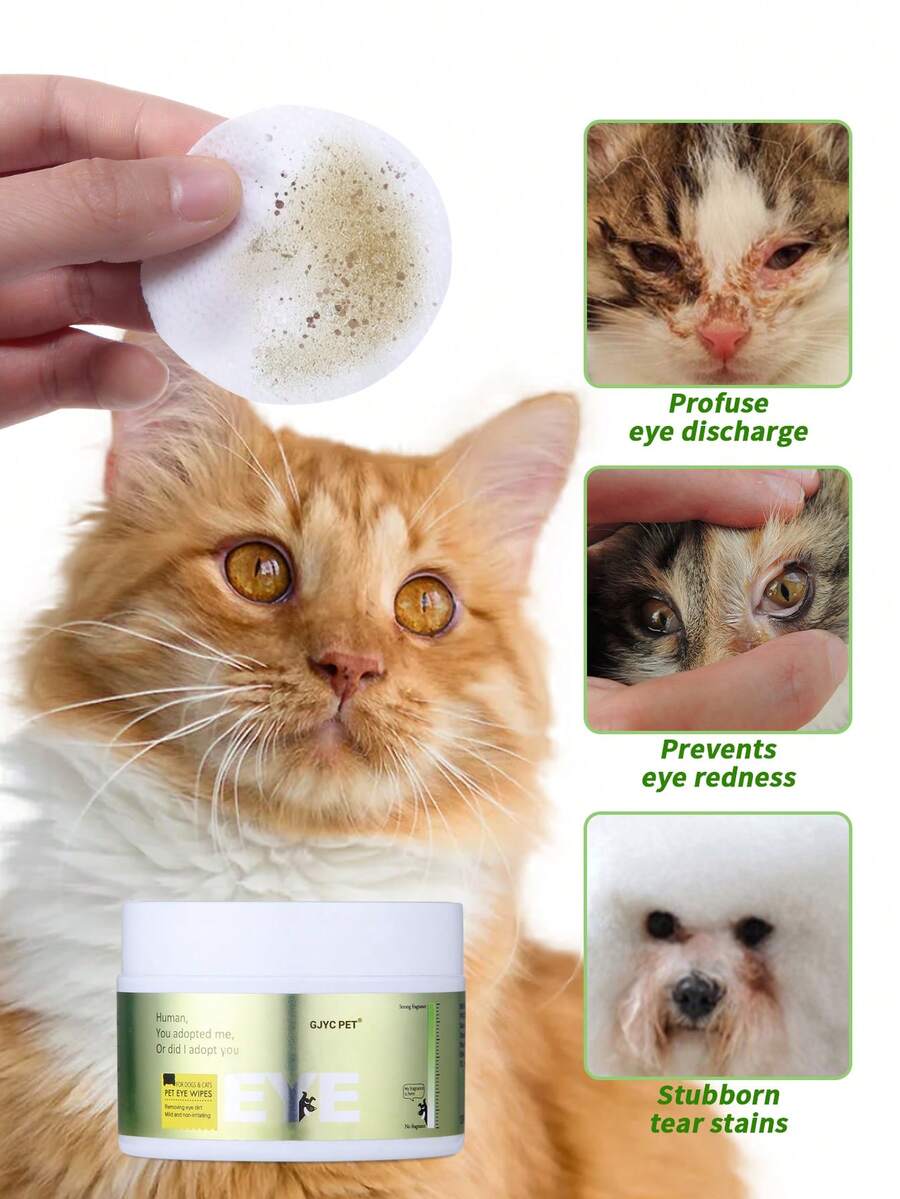GJYC PET Pet Eye Cleaning Wipes, For Dogs & Cats - Removes Dry Mucus, Discharge and Tear Stains, 120 Pieces