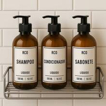 3-Piece Bath Kit - Bottles For Shampoo, Conditioner, Soap 500ml Caçula Amber/PET - trắng - Xem 1