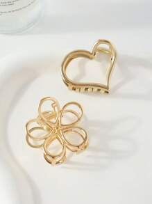 2pcs Women's Fashion Simple Casual Versatile Small Golden Rectangle Semi-Circle Metal Hair Clips Fashion Hair Accessories Beauty Claw Clips Casual Hair Claw Fall Winter For Vacation Outfits Woman