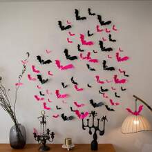 18 Halloween Bat Stickers, Halloween Decoration Wall Stickers, 3D Window Stickers, Halloween Bat Wall Stickers, Shopping Mall Halloween Decorations, Halloween Bar And Haunted House Decorations, Holiday Atmosphere Decorations, Halloween Background Decoration With Bat Stickers, Halloween Window Wall Decorations Home Decor Fall Decor Room Decor Autumn Decor