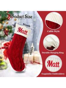 1 szt. Spersonalizowana skarpeta świąteczna z haftowanym imieniem, w stylu vintage, z mieszanki bawełny, w kształcie buta, z pętelką do zawieszania, świąteczna torebka prezentowa do dekoracji kominka