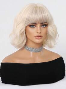 Fashionable Realistic Gold 10-Inch Bob Short Curly Wig With Bangs, Heat-Resistant Synthetic Hair, Suitable For Women, Natural And Beautiful, Easy To Style, Perfect For Daily Work, Study, Life And Cosplay, Halloween - Gold - View 5