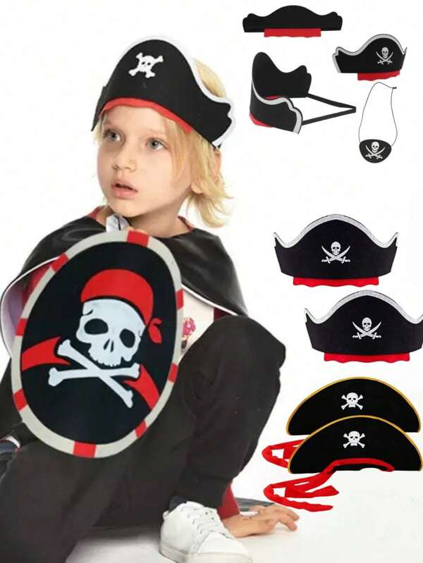 1/2pcs Funny Pirate Party Set - Includes Felt Pirate Hat, Pirate Eye Patch, Pirate Party Cosplay Accessories, Caribbean Masquerade Ball Costume Party Supplies