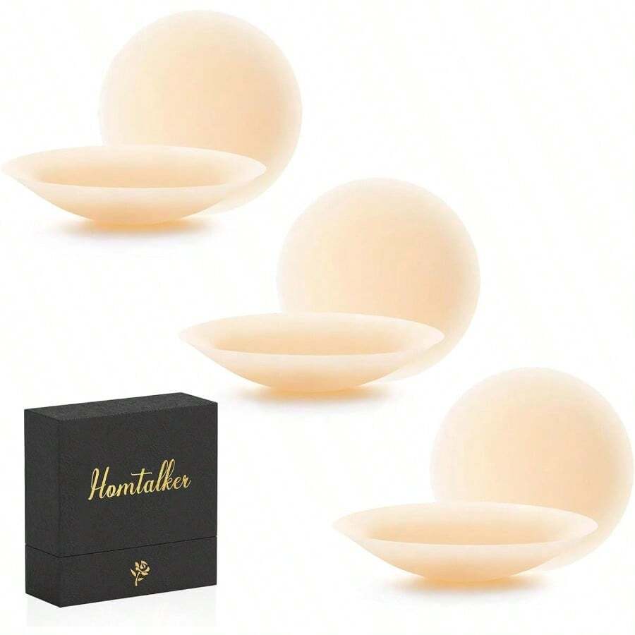QY 3 Pairs Nipple Covers No Show Sticky Nipple Pasties For Women Silicone Reusable Adhesive Breast Petals 8380 - 奶油 - 查看 1