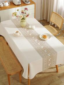 1pc Beige & Coffee Reindeer Pattern Table Cover, Minimalist Nordic Style Table Cloth, Square Tabletop Protective Dust Cover, Suitable For Kitchen, Wedding, Coffee Table, Ideal For Summer & Autumn Events, Table Decor Table Cloth Rectangle - New Year Essentials - For Christmas Gift - Coffee Brown - View 3