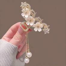 Colored Rhinestone Flower Spring Clip Korean Celebrity Style Chain Pearl Hair Accessories High-End Banquet Bridal Headdress Female Star Same Style French Clip Double-Layer Draped Pearl Tassel Design European And American Ins Style Metal Hairpin Temperament Lady Hairstyle Decoration Non-Slip Durable Gold Hairpin Japanese And Korean Popular Gentle Style Accessories Retro Baroque Style Rhinestone Clip - Vàng - Xem 1