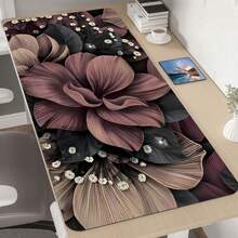 Elegant Floral Pattern Desk Mat Large Non-Slip E-Sport & Office Mouse Pad With Durable Stitched Edges Perfect For Professionals Gift For Girls Daughters Women,For School Supplies,Back To School Gaming Mouse Pad - Black - View 3