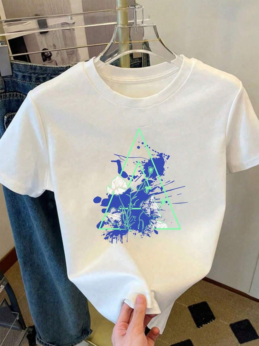 Mujer Camiseta de mujer México Envío Tela transpirable de alta calidad Manga suelta Estampado de Lavado a máquina Fresco Deportes Cuello redondo Casual Manga corta Versátil Nueva Era Lavable a máquina, top casual de cuello redondo de deportes de trabajo estudiantil, moda cómoda y moderna |vestidos de mujer verano almacen local - Blanco - Ver 1