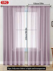 1pc Solid Color Lightweight Voile Curtain Panel, Modern Minimalist Polyester Sheer Curtain For Bedroom, Living Room, Balcony Decoration - light purple - View 28