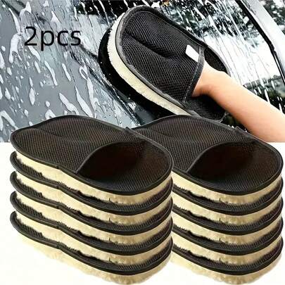 2 Găng tay vệ sinh xe hơi mềm mại - Chổi lau sợi nhỏ bền chắc di động, thích hợp để rửa xe nội thất và ngoại thất, dụng cụ lau bụi và vệ sinh đa năng
