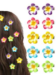 10 piezas Pinzas para el cabello con flores hawaianas en miniatura para mujeres, clips de flores de plumeria e hibisco artificiales para vacaciones, fiestas en la playa, estilo bohemio, set de pasadores de tela de unicolor elegante, accesorios para el cabello con flores de hibisco para mujeres, pinzas de garra, pasadores de cabello
