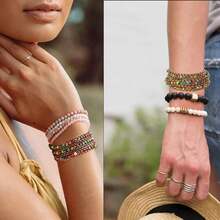 Women Boho Handmade Natural Stone Leather Bead Wrap Bracelets