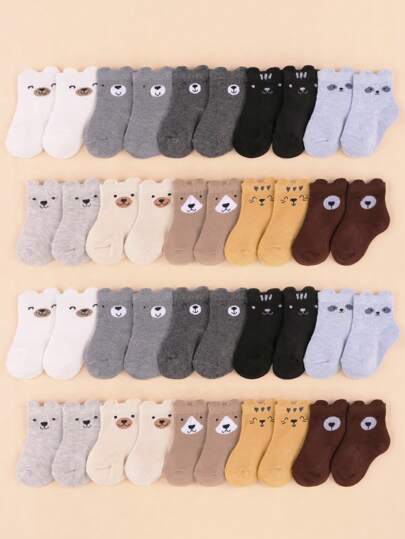 10/6 双可爱熊耳朵婴儿短袜，适合男女童幼儿袜子，早产儿袜子训练袜婴儿用品，适合日常穿着和所有季节，颜色随机，万圣节装饰感恩节圣诞节圣诞节礼物