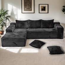 105'' Modern Minimalist Modular Cloud Sectional Sofa – Compressed L-Shape Couch With Chaise Lounge, Corduroy Fabric & High-Density Foam, No Assembly Deep Seat For Living Room (Sala), Bedroom - Màu xám đen - Xem 1