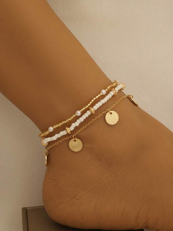 1 Set Edelstahl Fußkette Schmuck mit mehreren Accessoires, lässiges Modeschmuckstück für Mädchen