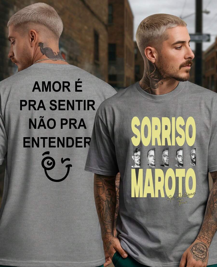 Camiseta Unissex Grupo Sorriso Maroto Pagode Samba Turnê Despedida Só Antigas Shows Banda - Cinza - Visão 1