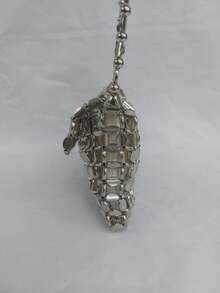 Metallic Glitter Beaded Mesh Mini Party Bag With Satin Pouch - Silver - View 3
