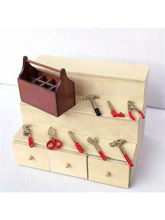 9pcs/1Set [ Wholesale ] Miniature Food Play Scene Dollhouse Doll House Accessories Toolbox Mini Hammer Wrench,Funny Gift,Valentine's Day Gifts, Mini Gifts For Returning To School