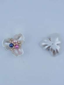 10/5pcs Faux Pearl & Rhinestone Flower Decor Buttons, DIY Craft Decorative Accessories For Dress, Hat - Three Colors - View 5