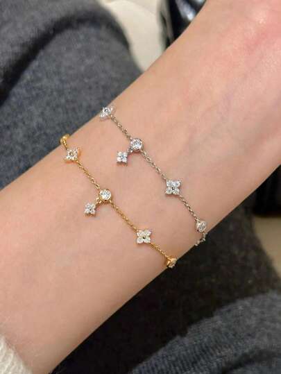 1pc Fashionable Four-Leaf Clover Zirconia Bracelet For Women, Elegant, Sexy, Luxury, Romantic Style, Niche Design, Exquisite Accessory Suitable For Daily, Party, Festival Gift