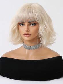 Fashionable Realistic Gold 10-Inch Bob Short Curly Wig With Bangs, Heat-Resistant Synthetic Hair, Suitable For Women, Natural And Beautiful, Easy To Style, Perfect For Daily Work, Study, Life And Cosplay, Halloween - Gold - View 6