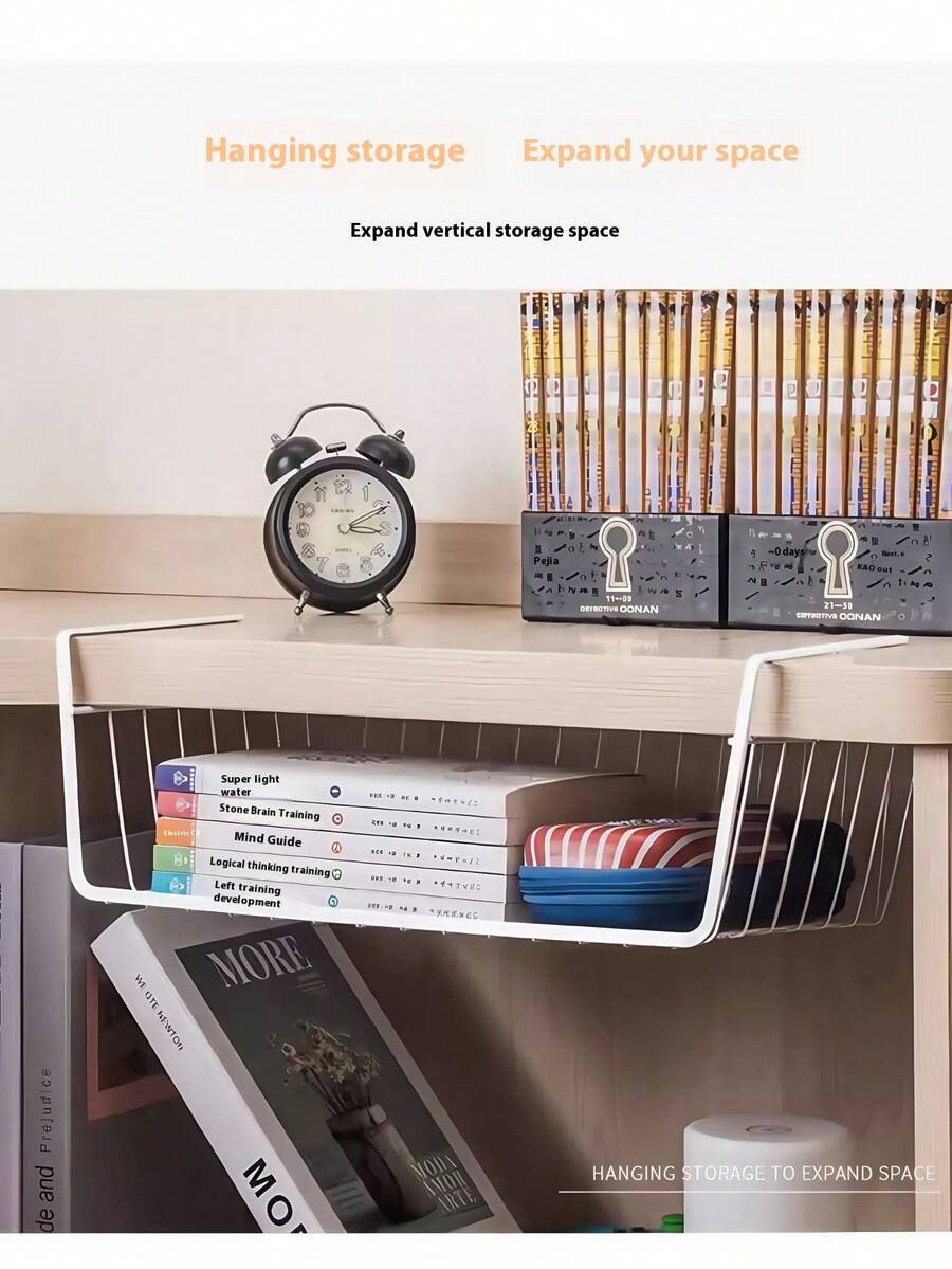 1 Piece Hanging Under Desk Storage Basket, Multi-Layer Storage Rack, College Dorm Desk Storage Basket, Kitchen Spice Rack, Extra Large Modern Vertical Storage Rack - No Installation Required, Wire Mesh Basket, Space Saving, Suitable For Kitchen, Dorm, Office - Simple Open Storage Box, Easy To Install, Kitchen Organization Tools, Storage