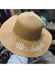 1. 个性化沙滩帽，定制沙滩派对帽，单身派对/告别单身派对帽，泳池沙滩婚礼装饰帽，定制刺绣帽，刺绣帽檐，防晒遮阳沙滩帽，百搭时尚字母遮阳帽，可定制绣上您的姓名或标志，适合作为送给朋友/女友/新娘的礼物，生日礼物，女士发饰 - 彩色 - 查看 5