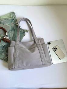 1 件尼龙多口袋手提包，女士实用百搭大容量单肩包 - 灰色 - 查看 6