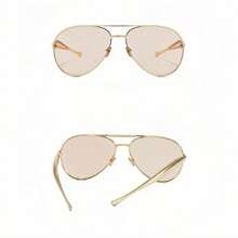 〖Summer Turn Up〗1 PCS Large Frame Double Beam Metal Fashion Glasses Toad Glasses Advanced Retro Personality Versatile Daily Wear Street Photography Vacation Travel Beach Accessories Gold Color