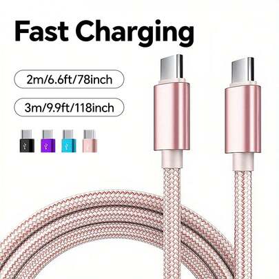 66W Type C 转 Type C 多色快速充电器线，高速充电，兼容各种 Type C 接口设备，兼容 Macbook Pro Air 笔记本电脑，兼容 15/16 Pro Max Vivo OPPO 手机数据线