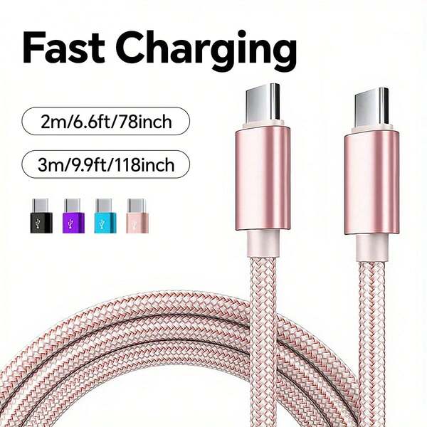 66W Type C 转 Type C 多色快速充电器线，高速充电，兼容各种 Type C 接口设备，兼容 Macbook Pro Air 笔记本电脑，兼容 15/16 Pro Max Vivo OPPO 手机数据线