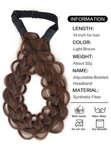 Classic 3 Strand Braided Headband Synthetic Wig - Body Wave Texture, Adjustable Elastic Band, Natural Look For Women, Elegant Hairstyle For Weddings & Parties (Black/Blonde/Beige/Gray), Hair Wig, Party Accessory, Secure Comfortable Fit