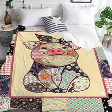 Cozy Pig Animal Pattern Flannel Blanket - Soft And Warm Throw Couch, Bed, And Sofa280gsm Room Decor Home Essentials Decor Bedroom