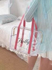 1 PC Waterproof Beach Bag Customizable Name Shoulder Bag Clear Jelly Bag Tote Bag Travel Bag Cosmetic Storage Bag PVC Tote Bag Cosmetic Shopping Bag Clear Shoulder Tote Bag Shopping Bag Storage Bag Back To School Season