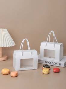 4 件/8 件白色手持窗盒，适用于饼干、夹心饼干、苏打饼干、马卡龙、糖果、迷你蛋糕和零食，适合生日、派对、婚礼礼品包装