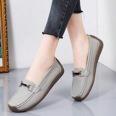 Women Flats Shoes, Loafers Shoes For Women, Elegant & Casual Style, Metal Buckle Decoration, Comfortable Flat Shoes Fall.
