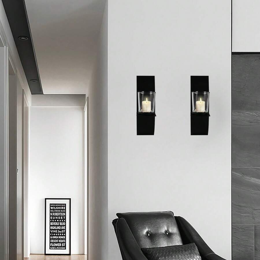 Eatssode Portacandele da parete in 2 pezzi, portacandele in metallo per decorazioni creative, portacandele da tè rimovibile e riutilizzabile, portacandele da parete - nero - Visualizzare 1