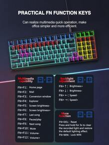 Lenovo Lenovo GK10 Wired Mechanical Keyboard, 98-Key Layout, Cool Lighting Effect, Plug And Play, Ergonomic Design, Full-Key Hot Plug, Suitable For Daily Office Or Playing Games, Compatible With Notebooks And Computer Equipment.