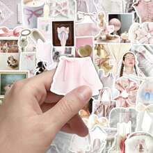 50pcs Kawaii Ballet Style Pink & White Decorative Stickers, Minimalist Korean Style, Suitable As Calendar, Mirror, Scrapbooking Stickers, School Supplies,Back To School