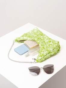 优雅亮片单肩包，花卉包，新娘派对包，亮片包，舞会包，舞会配饰，高级手提包，婚礼用品，女士优雅包（图案随机），绿色 - 綠色 - 查看 6