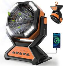 20000mAh Camping Fan With LED Light & Power Bank – Solar Powered, Rechargeable, 3-In-1 Portable Fan With Timer & Rotating Base For Tents, BBQ & Travel - Orange - View 11